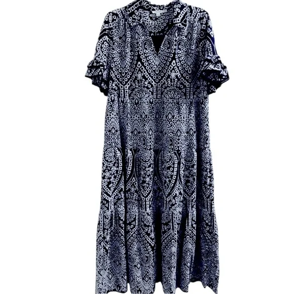 Chico's Eyelet Tiered Sundress Embroidered
Maxi Blue White Size 14/2.5 Dress - Picture 3 of 13